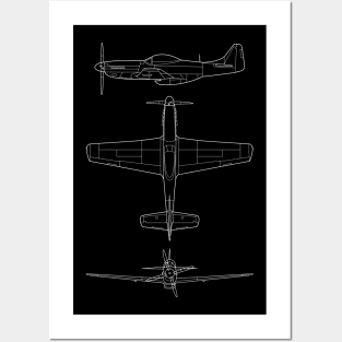 P-51 Mustang WWII Fighter Blueprint Posters and Art